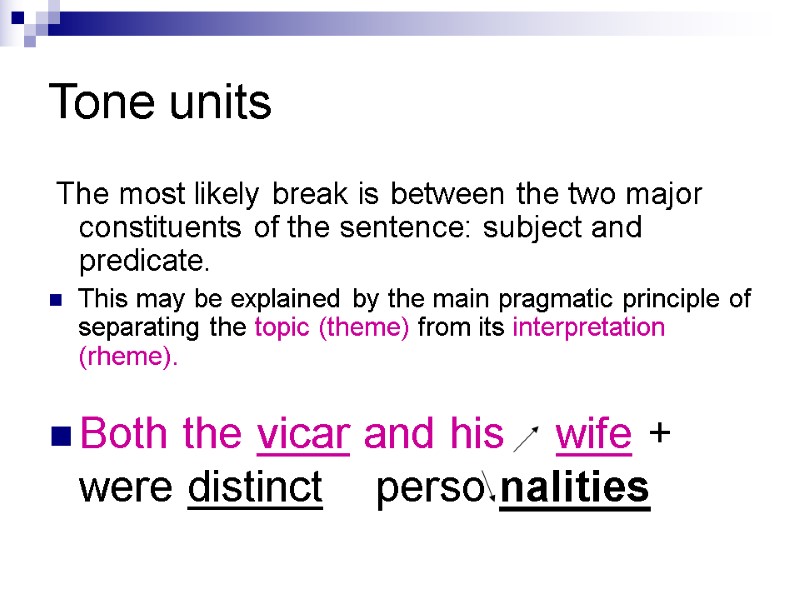 Tone units  The most likely break is between the two major constituents of